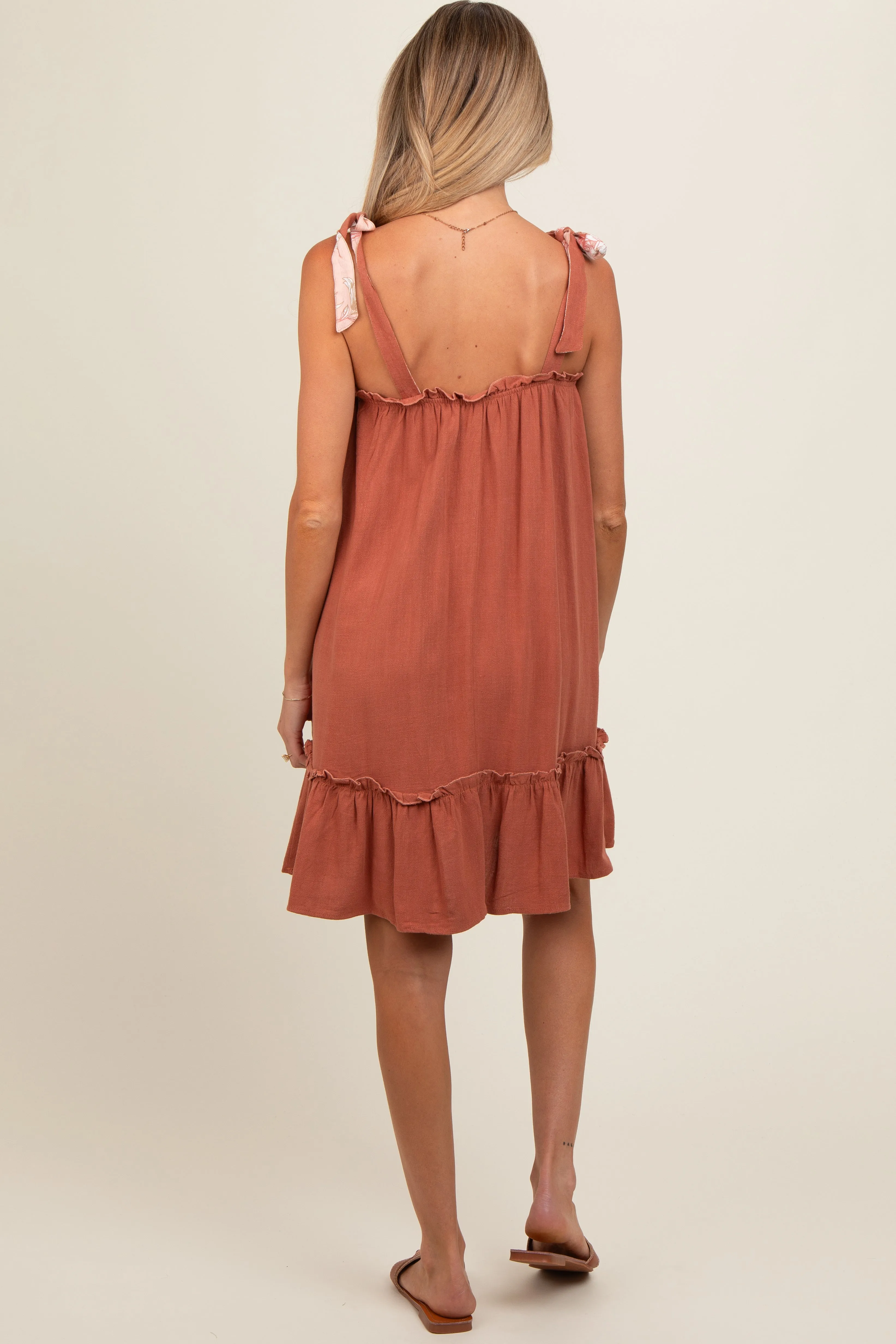 Rust Ruffle Hem Maternity Mini Dress sold by Pinkblush product image thumbnail 3