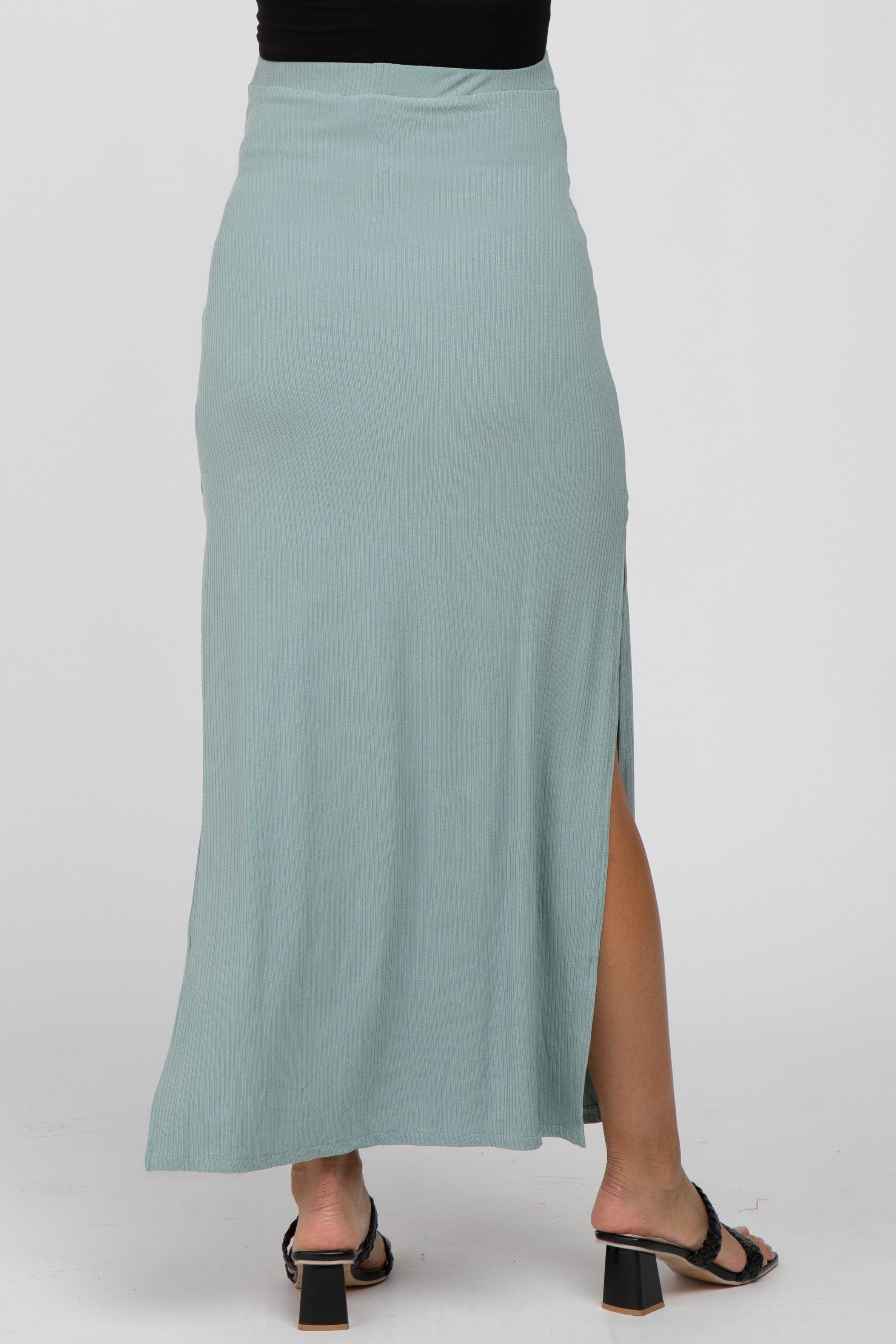 Mint Ribbed Side Slit Maternity Maxi Skirt sold by Pinkblush product image thumbnail 4