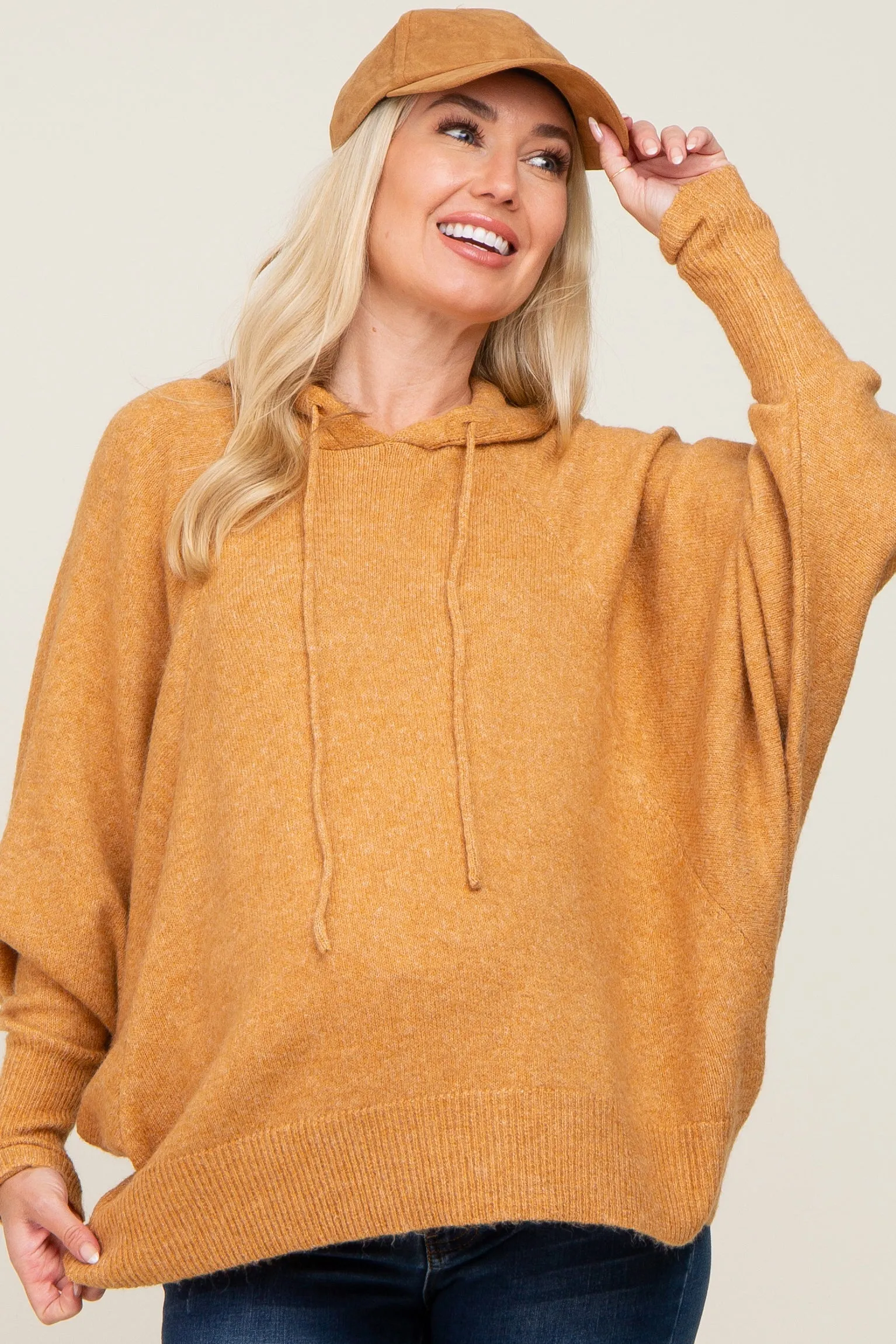 Camel Soft Knit Drawstring Maternity Hoodie sold by Pinkblush product image thumbnail 2