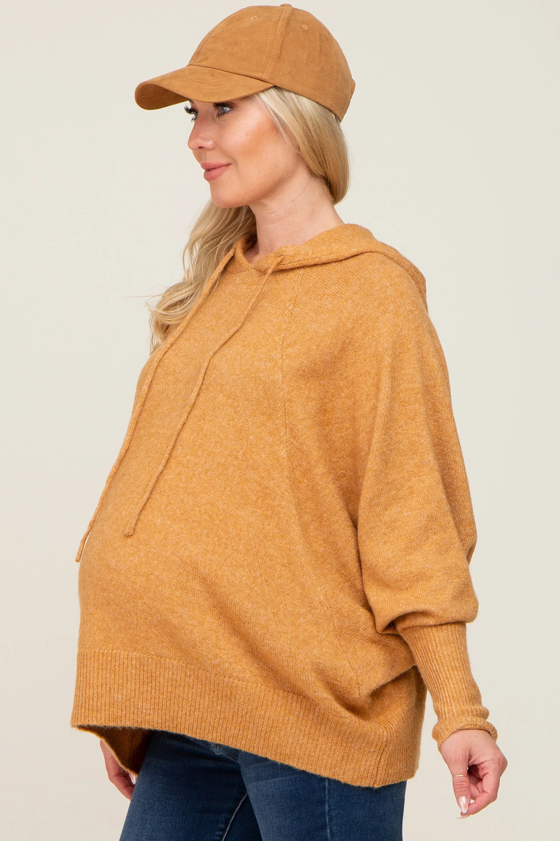 Camel Soft Knit Drawstring Maternity Hoodie sold by Pinkblush product image thumbnail 3