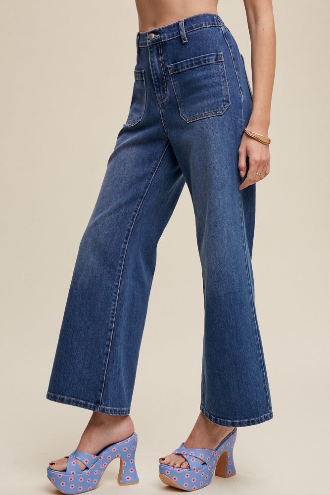 Denim High Rise Ankle Flare Jeans With Patch Pockets sold by Pinkblush product image thumbnail 3
