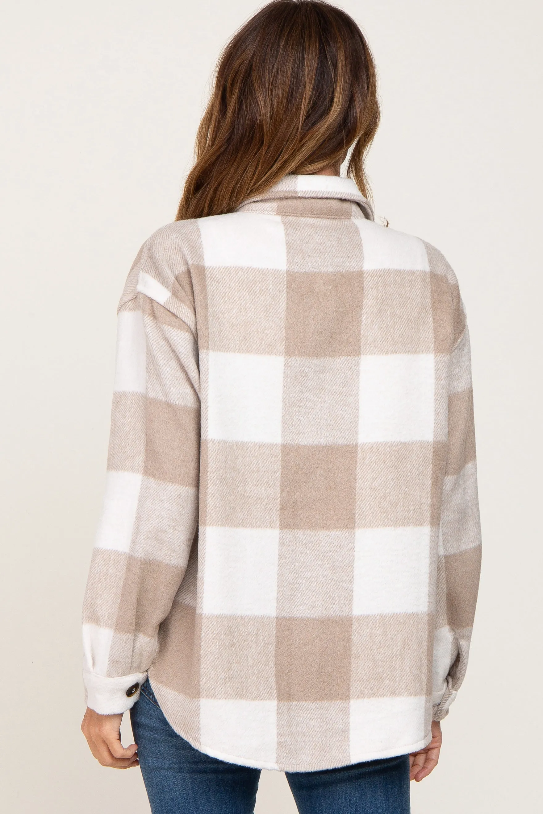 Beige Plaid Knit Shirt Jacket sold by Pinkblush product image thumbnail 3
