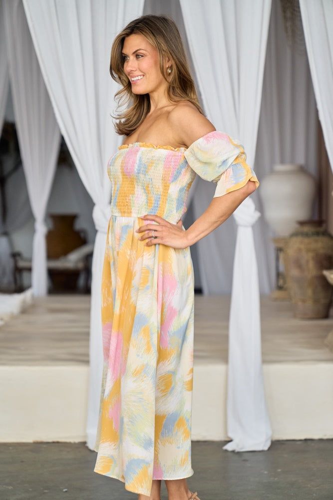 Yellow Blue Cream Printed Midi Dress sold by Pinkblush product image thumbnail 2