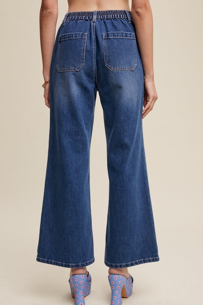 Denim High Rise Ankle Flare Jeans With Patch Pockets sold by Pinkblush product image thumbnail 4