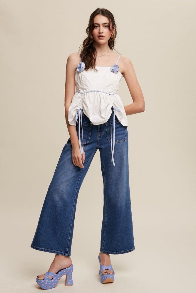 Denim High Rise Ankle Flare Jeans With Patch Pockets sold by Pinkblush