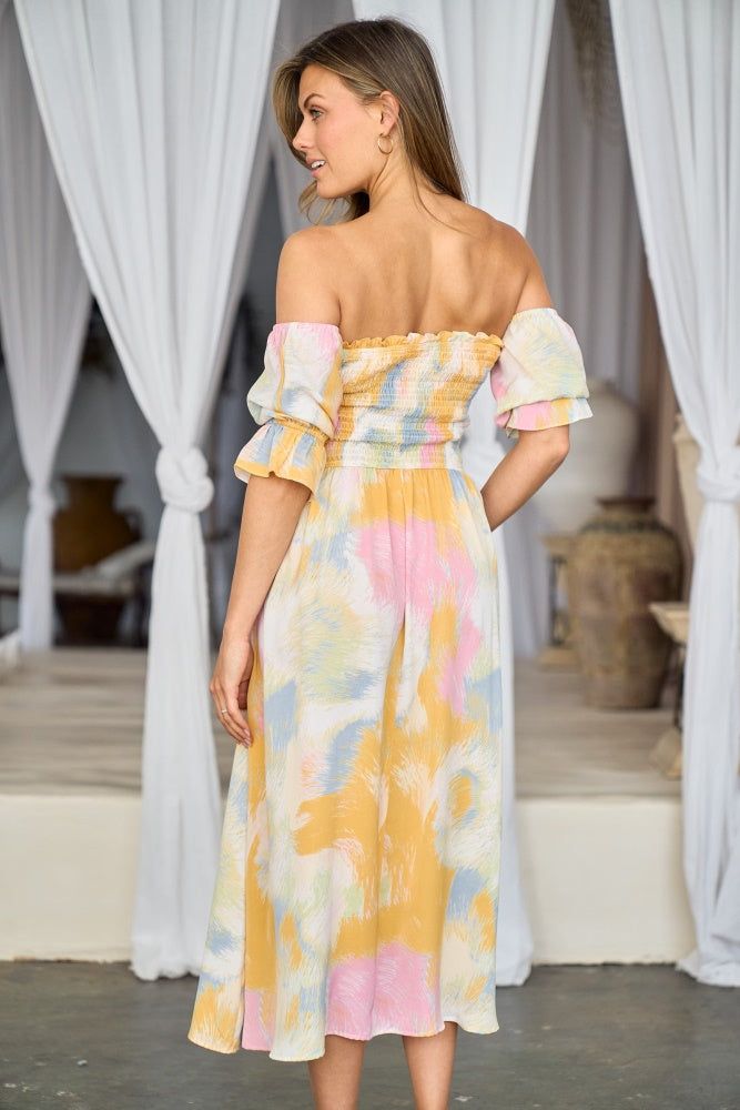 Yellow Blue Cream Printed Midi Dress sold by Pinkblush product image thumbnail 3