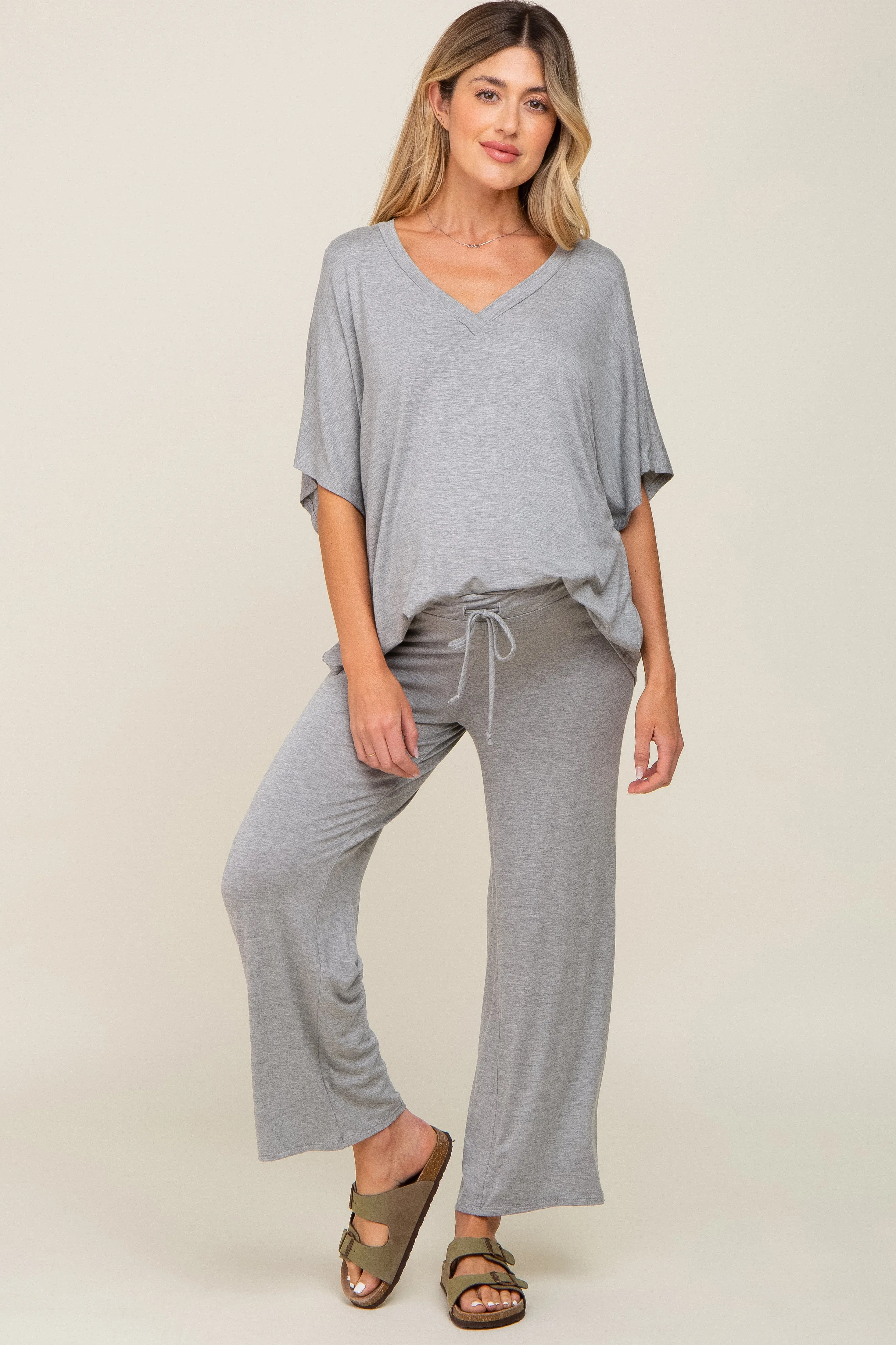 Heather Grey Cropped Pant Maternity Set sold by Pinkblush