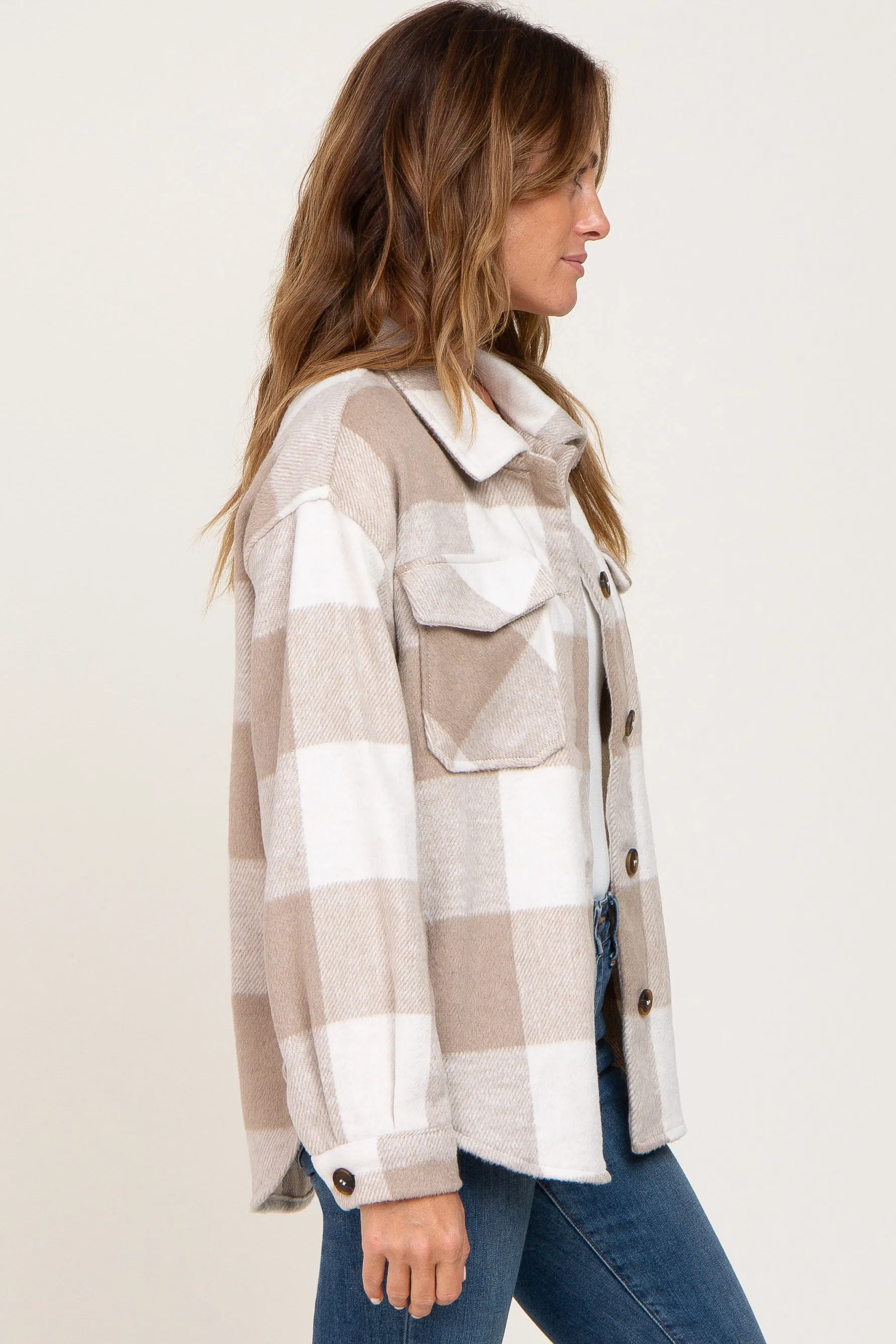 Beige Plaid Knit Shirt Jacket sold by Pinkblush product image thumbnail 2
