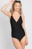 Black Ruched Side Strappy Cross Back One Piece Swimsuit sold by Pinkblush