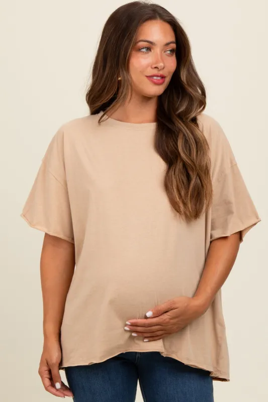 Taupe Raw Rolled Hem Maternity Top sold by Pinkblush