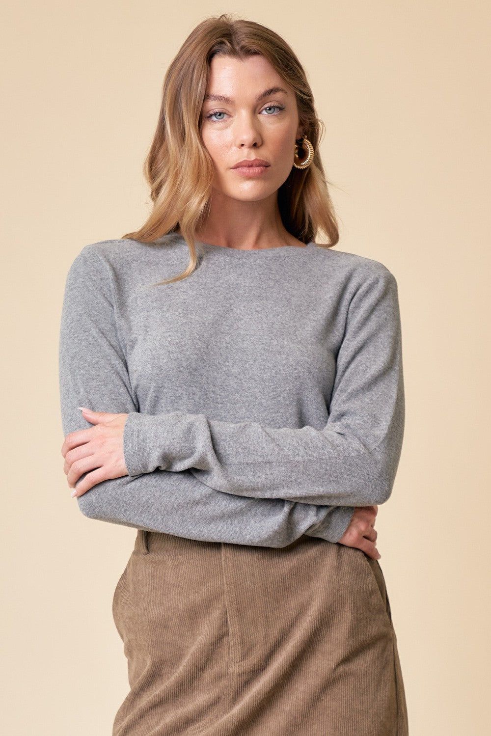 Heather Grey Soft Knit Long Sleeve Top sold by Pinkblush