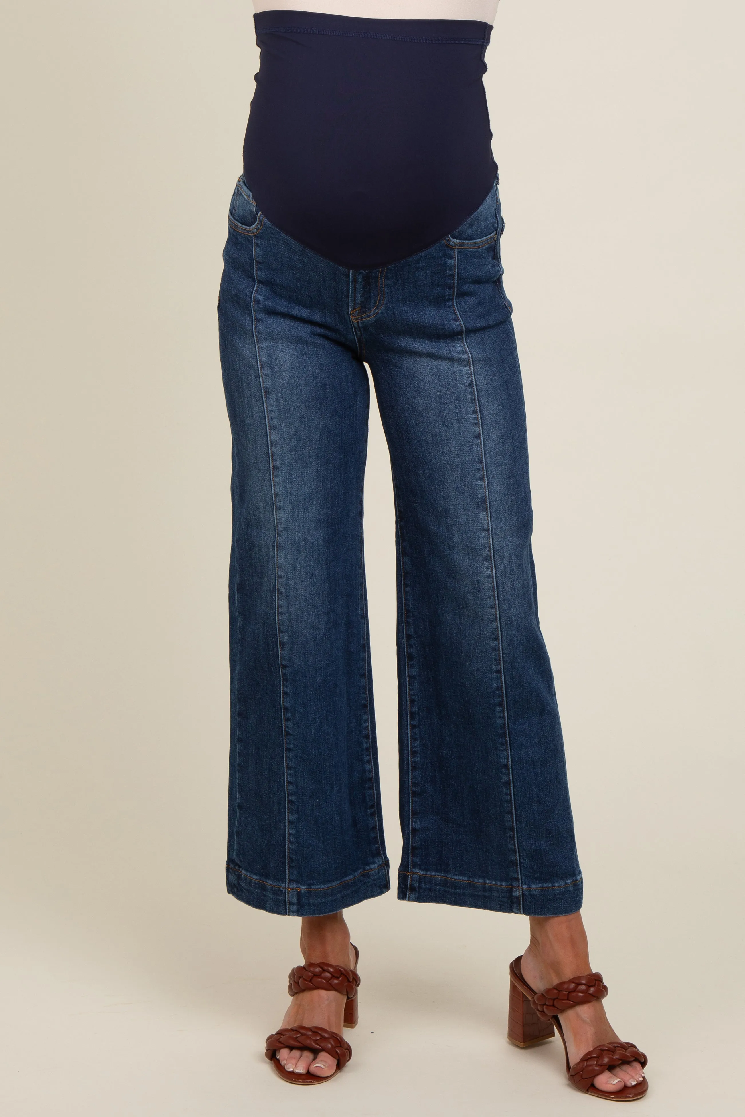 Navy Blue Front Seam Wide Leg Maternity Jeans sold by Pinkblush product image thumbnail 3