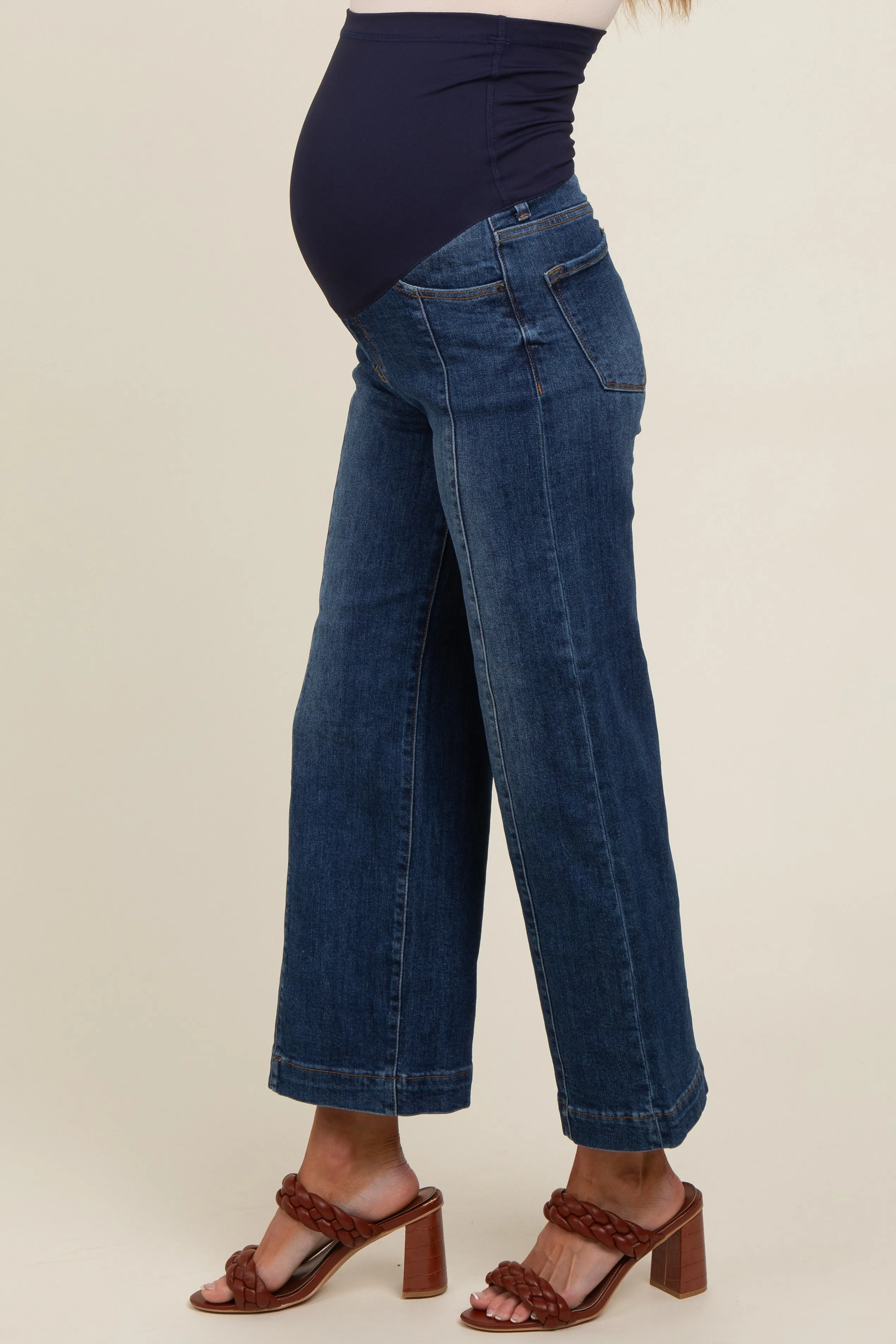 Navy Blue Front Seam Wide Leg Maternity Jeans sold by Pinkblush product image thumbnail 4