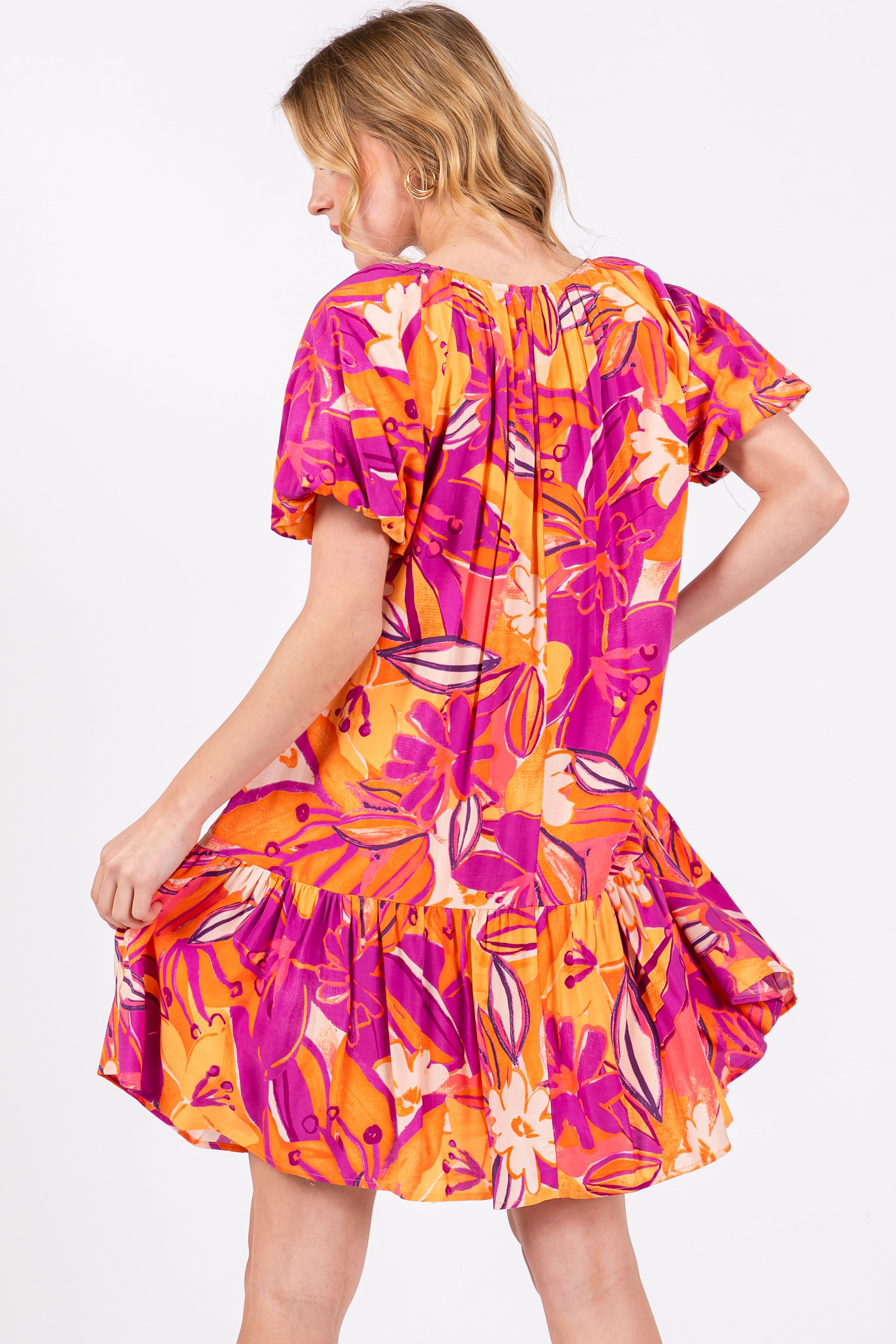 Magenta Floral Puff Sleeve Dress sold by Pinkblush product image thumbnail 4
