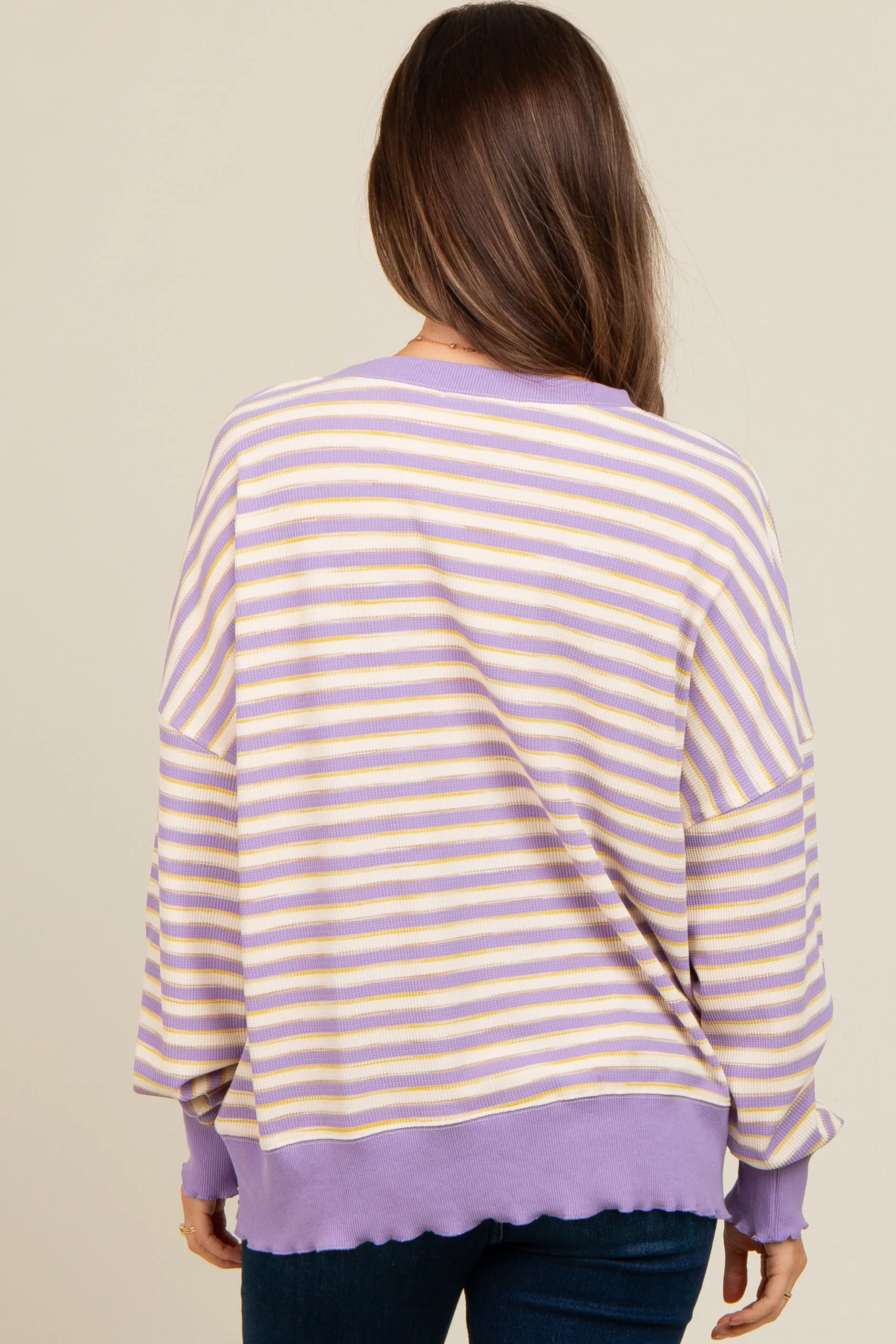 Lavender Striped Ruffle Hem Maternity Long Sleeve Top sold by Pinkblush product image thumbnail 4