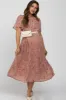 Light Pink Floral Pleated Short Sleeve Chiffon Maternity Midi Dress sold by Pinkblush