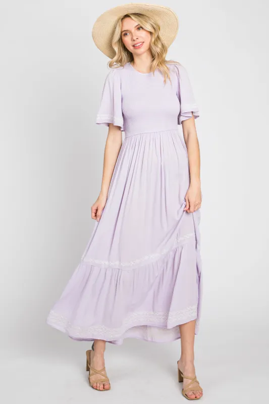 Lavender Embroidered Accent Maxi Dress sold by Pinkblush