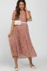 Light Pink Floral Pleated Short Sleeve Chiffon Maternity Midi Dress sold by Pinkblush