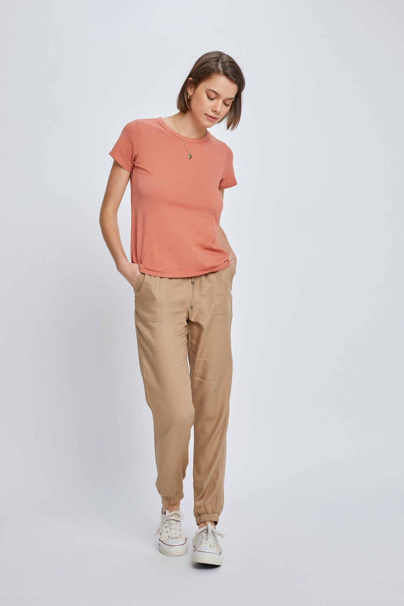 Salmon Slub Knit Cropped T-Shirt sold by Pinkblush product image thumbnail 2
