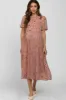 Light Pink Floral Pleated Short Sleeve Chiffon Maternity Midi Dress sold by Pinkblush