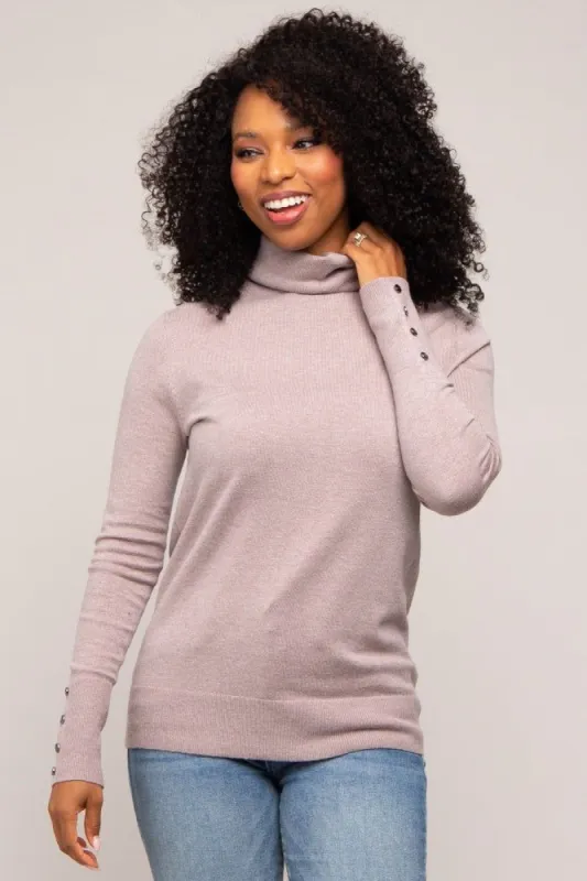 Mocha Turtleneck Long Button Sleeve Top sold by Pinkblush