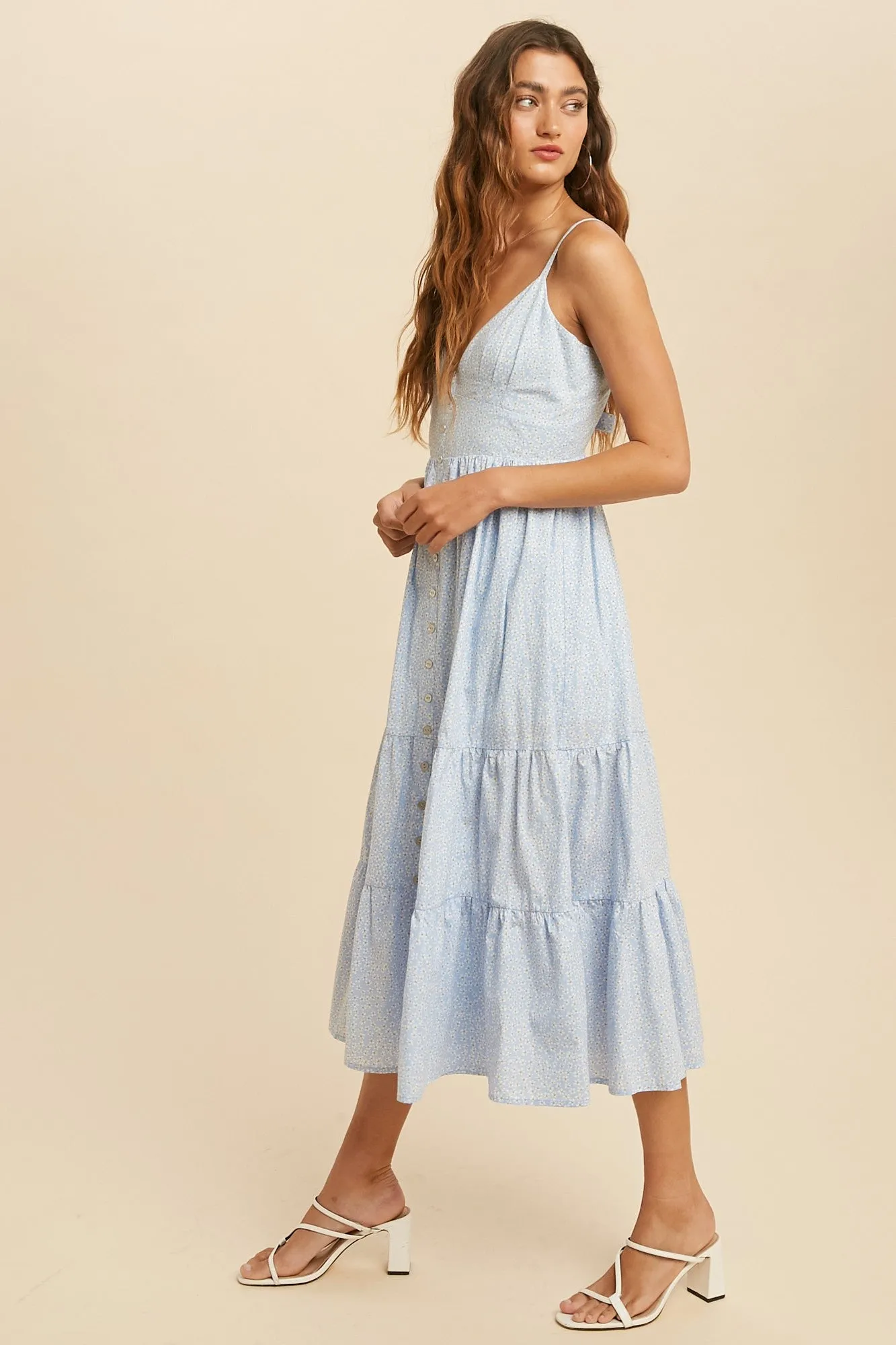 Powder Blue Cotton Blend Floral Midi Dress sold by Pinkblush product image thumbnail 2