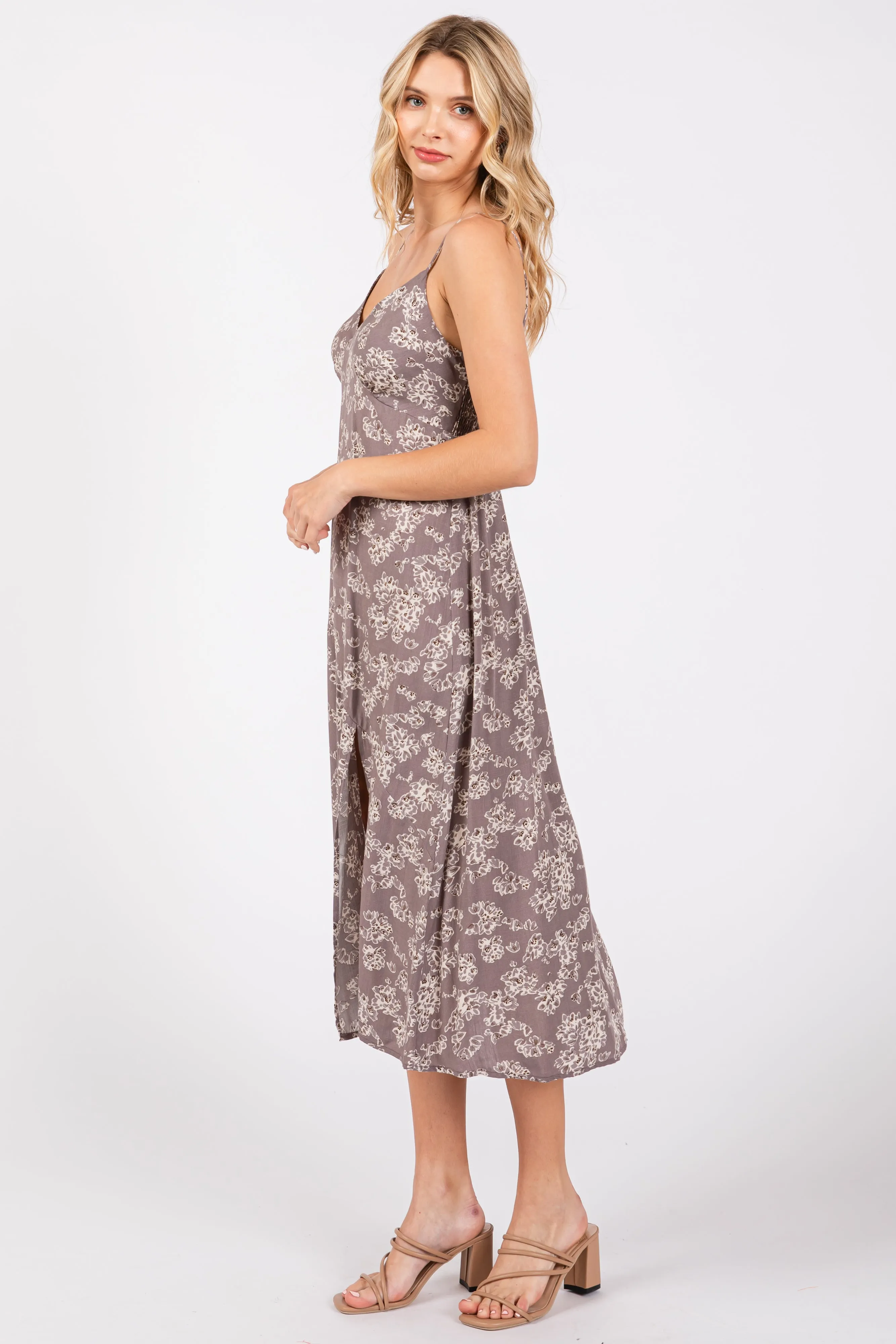Grey Floral Side Slit Midi Dress sold by Pinkblush product image thumbnail 2