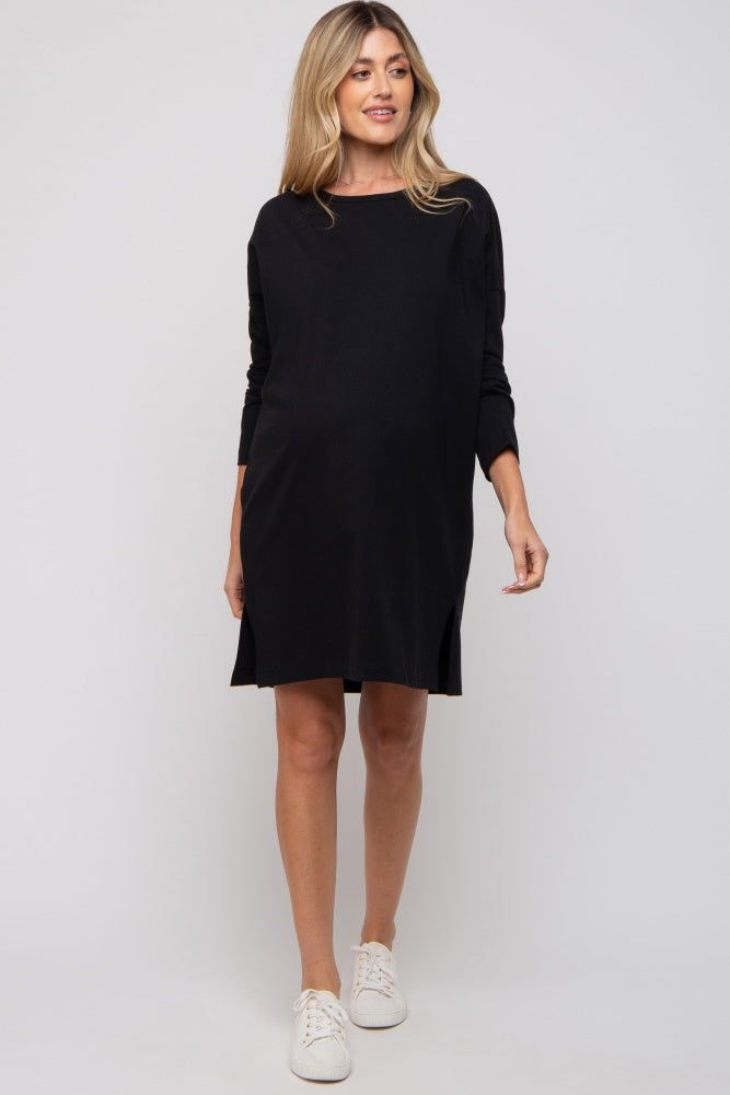 Black Long Sleeve Maternity Shirt Dress sold by Pinkblush