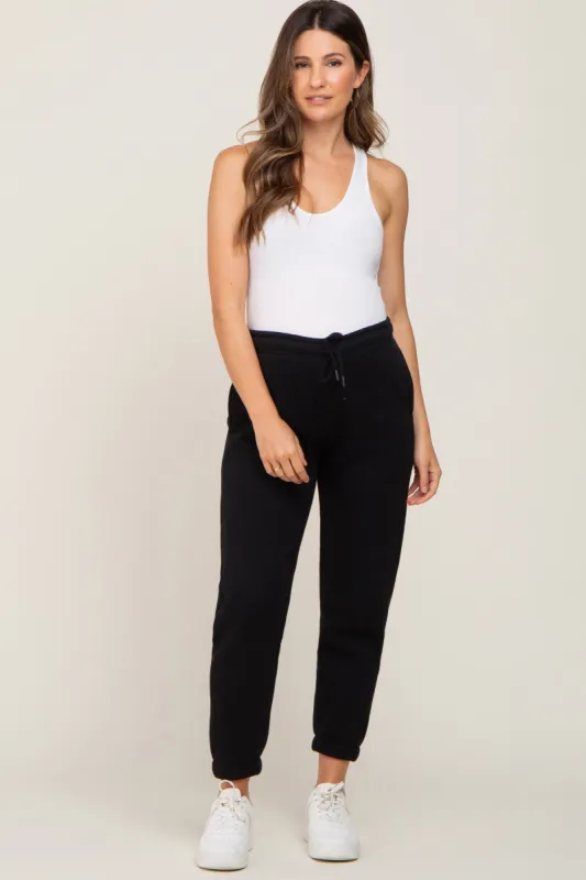 Black Basic Fleece Maternity Sweatpants sold by Pinkblush