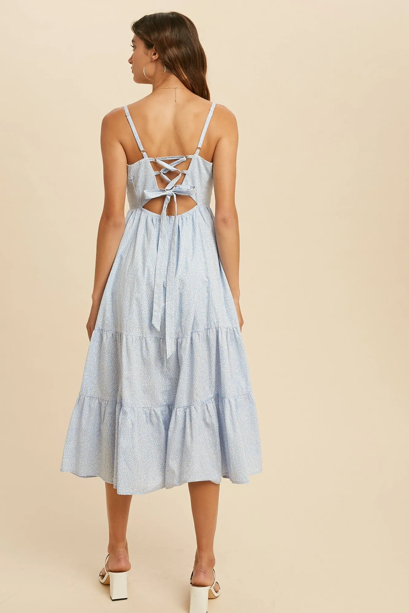 Powder Blue Cotton Blend Floral Midi Dress sold by Pinkblush product image thumbnail 3