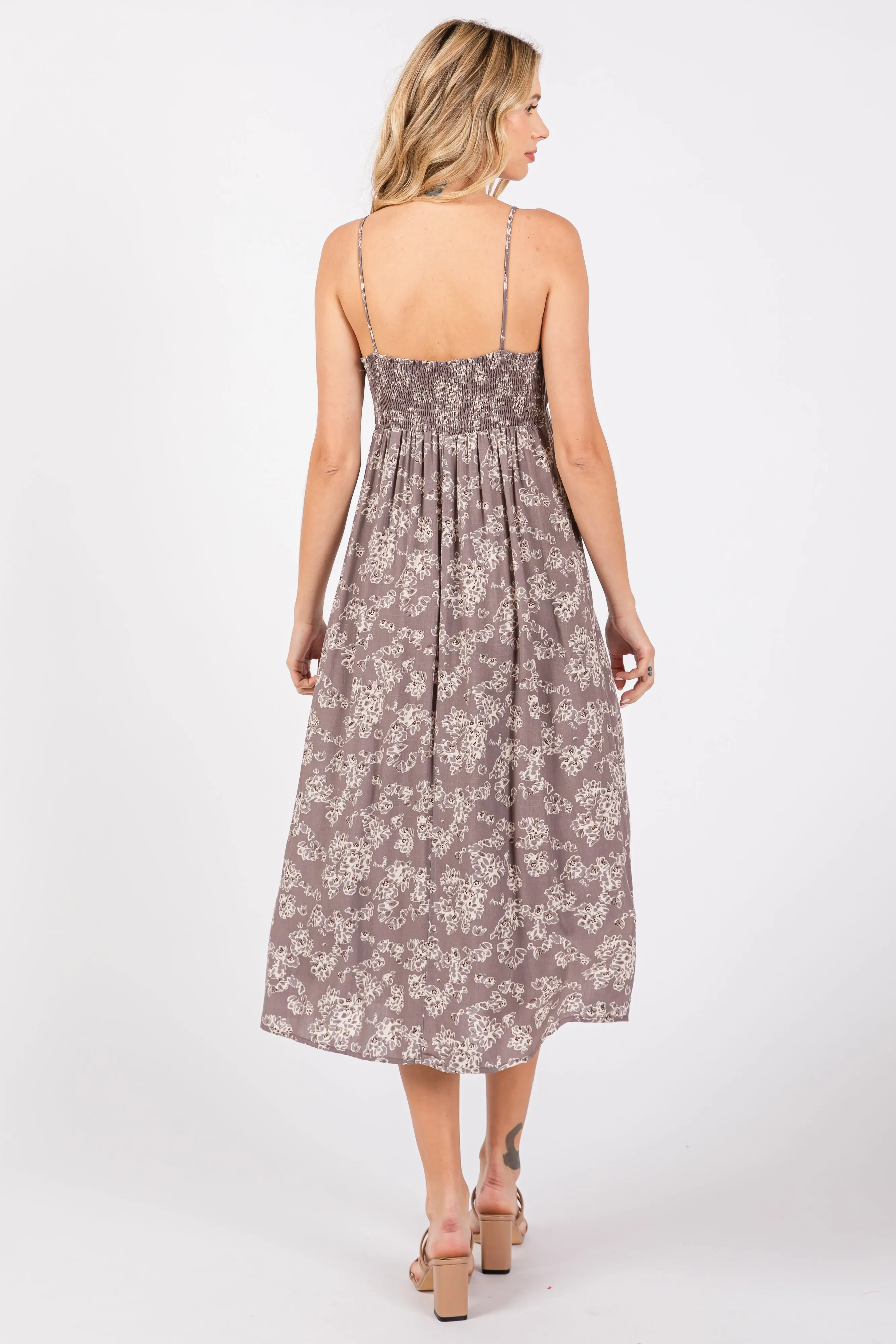Grey Floral Side Slit Midi Dress sold by Pinkblush product image thumbnail 3