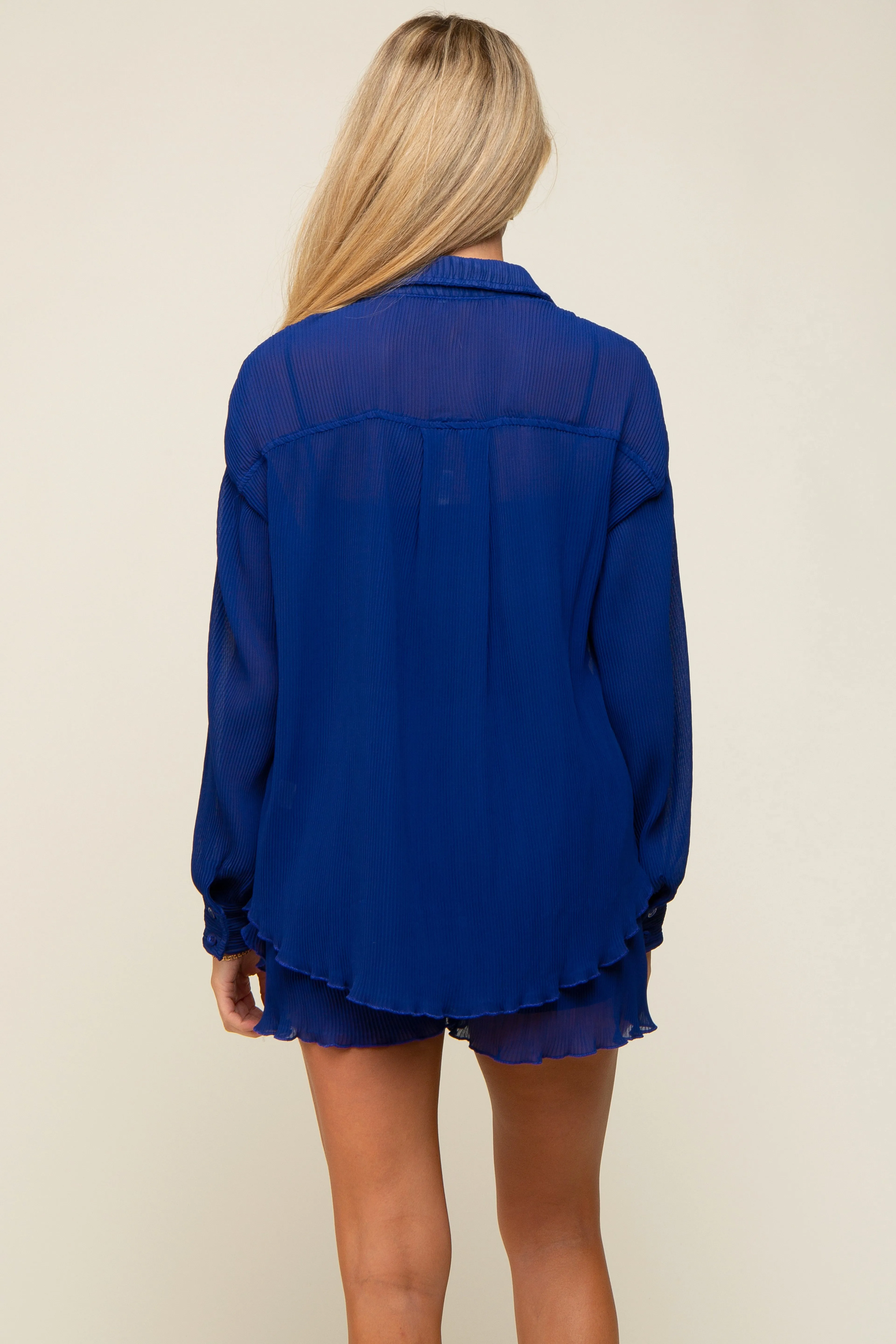 Royal Pleated Long Sleeve Maternity Short Set sold by Pinkblush product image thumbnail 4