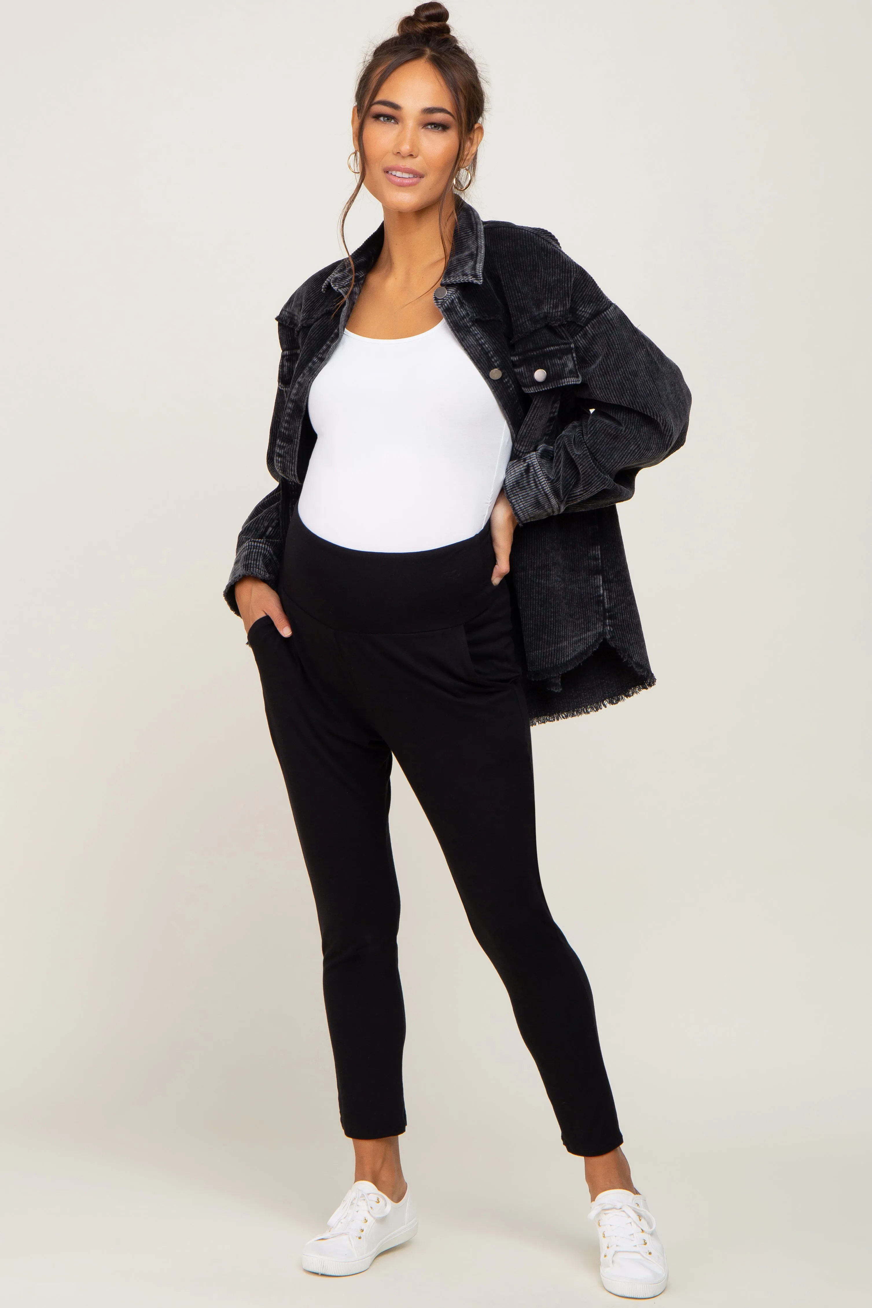 Black High Waisted Knit Maternity Pants sold by Pinkblush product image thumbnail 5