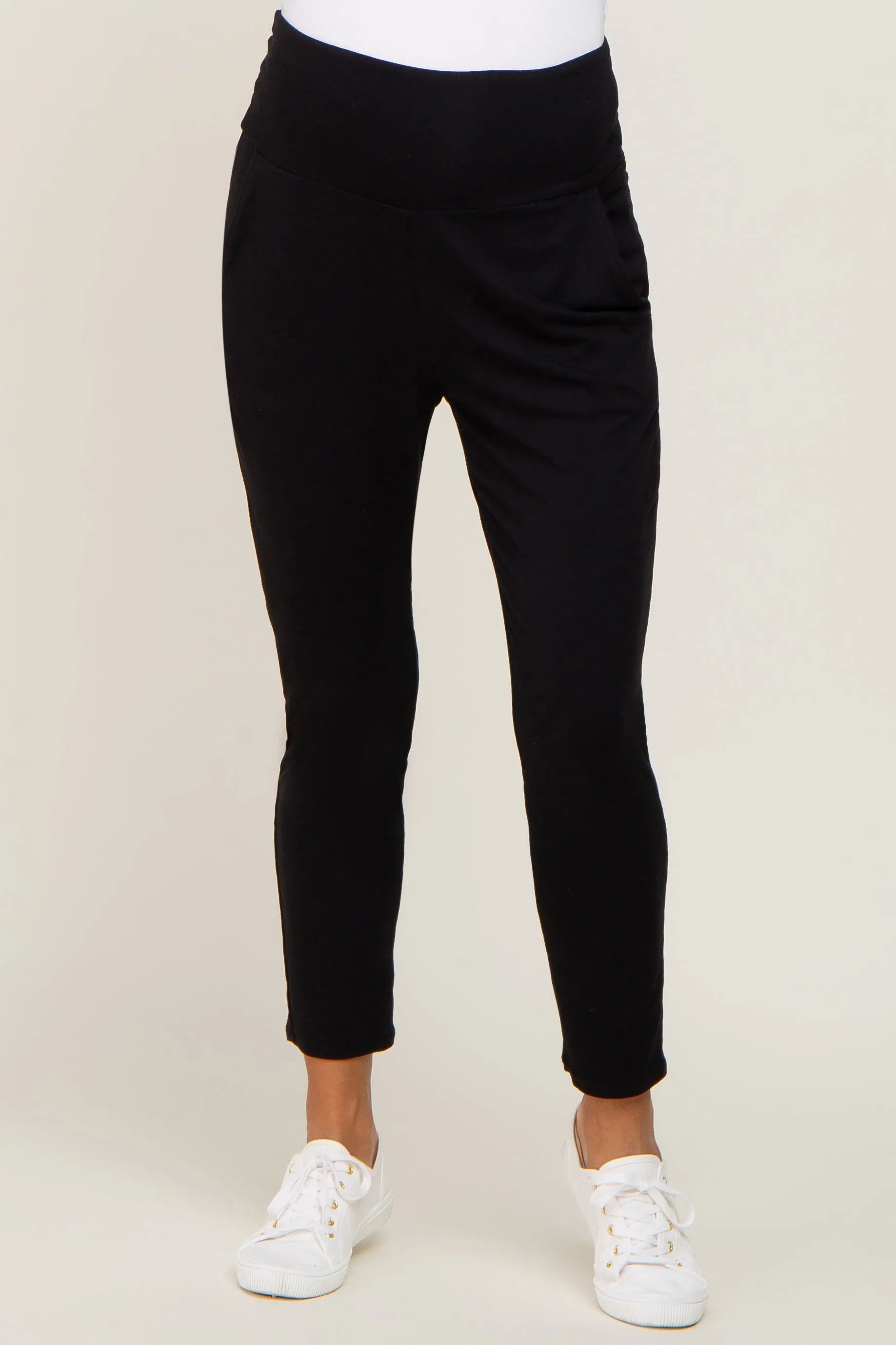 Black High Waisted Knit Maternity Pants sold by Pinkblush product image thumbnail 2