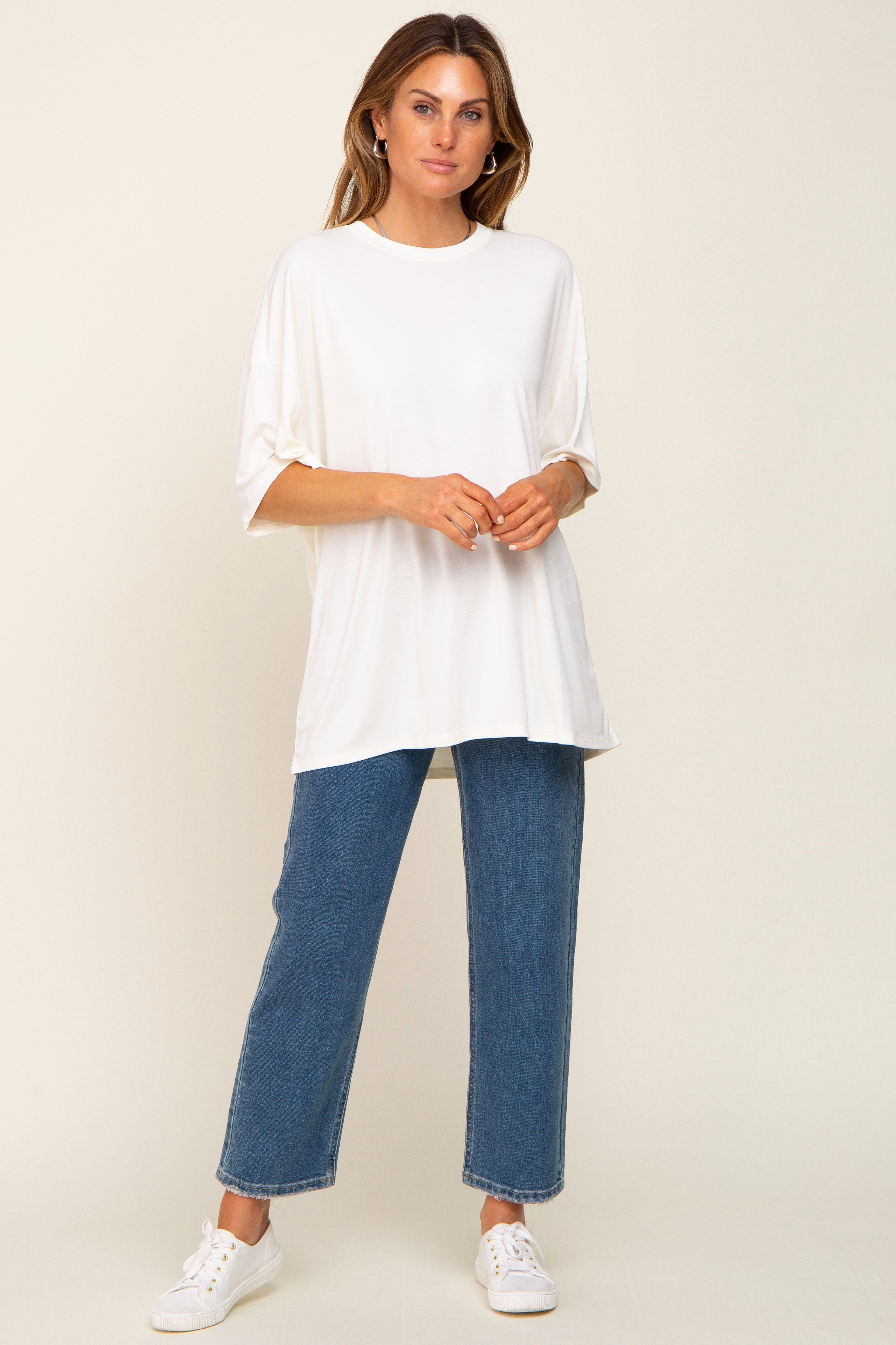 Ivory Basic Oversized T-Shirt sold by Pinkblush product image thumbnail 4