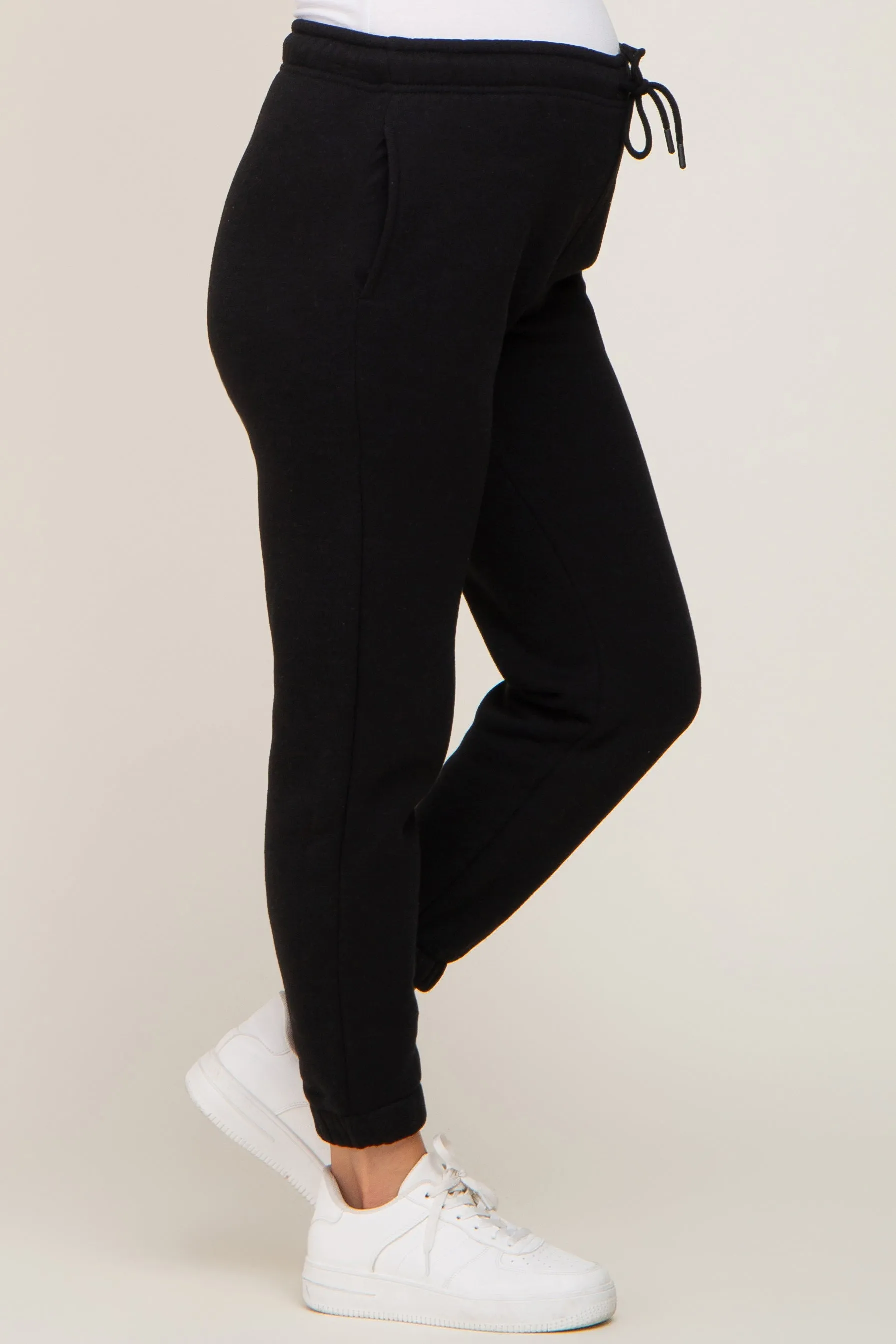 Black Basic Fleece Maternity Sweatpants sold by Pinkblush product image thumbnail 3