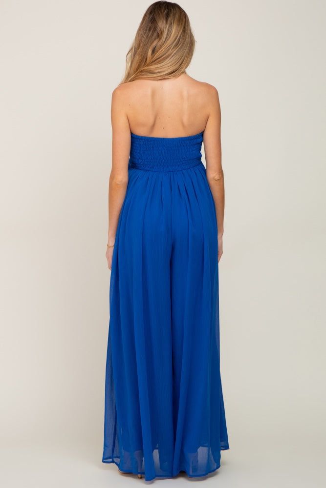 Royal Blue Smocked Strapless Wide Leg Maternity Jumpsuit sold by Pinkblush product image thumbnail 3