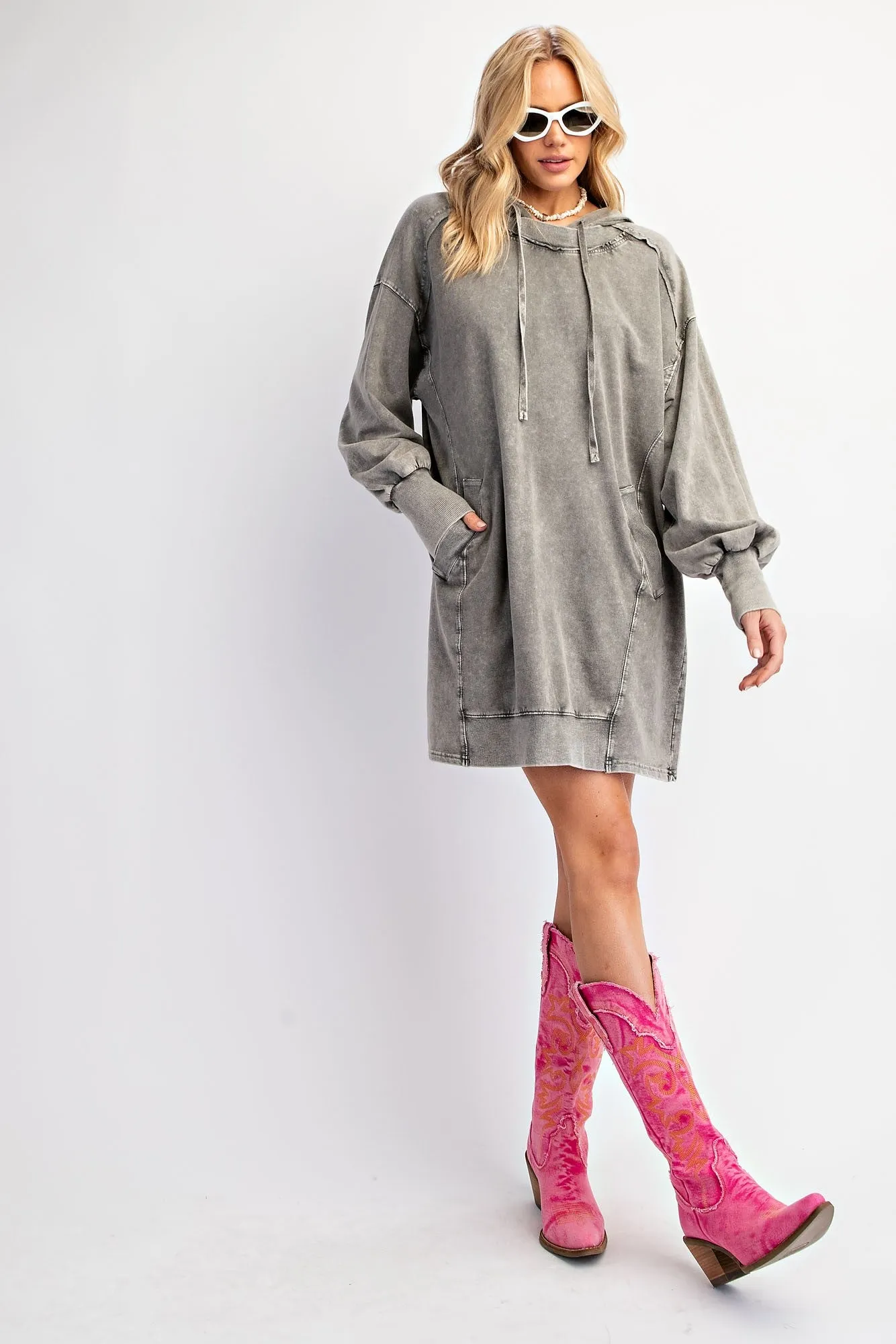 Grey Mineral Wash Hoodie Dress sold by Pinkblush product image thumbnail 4