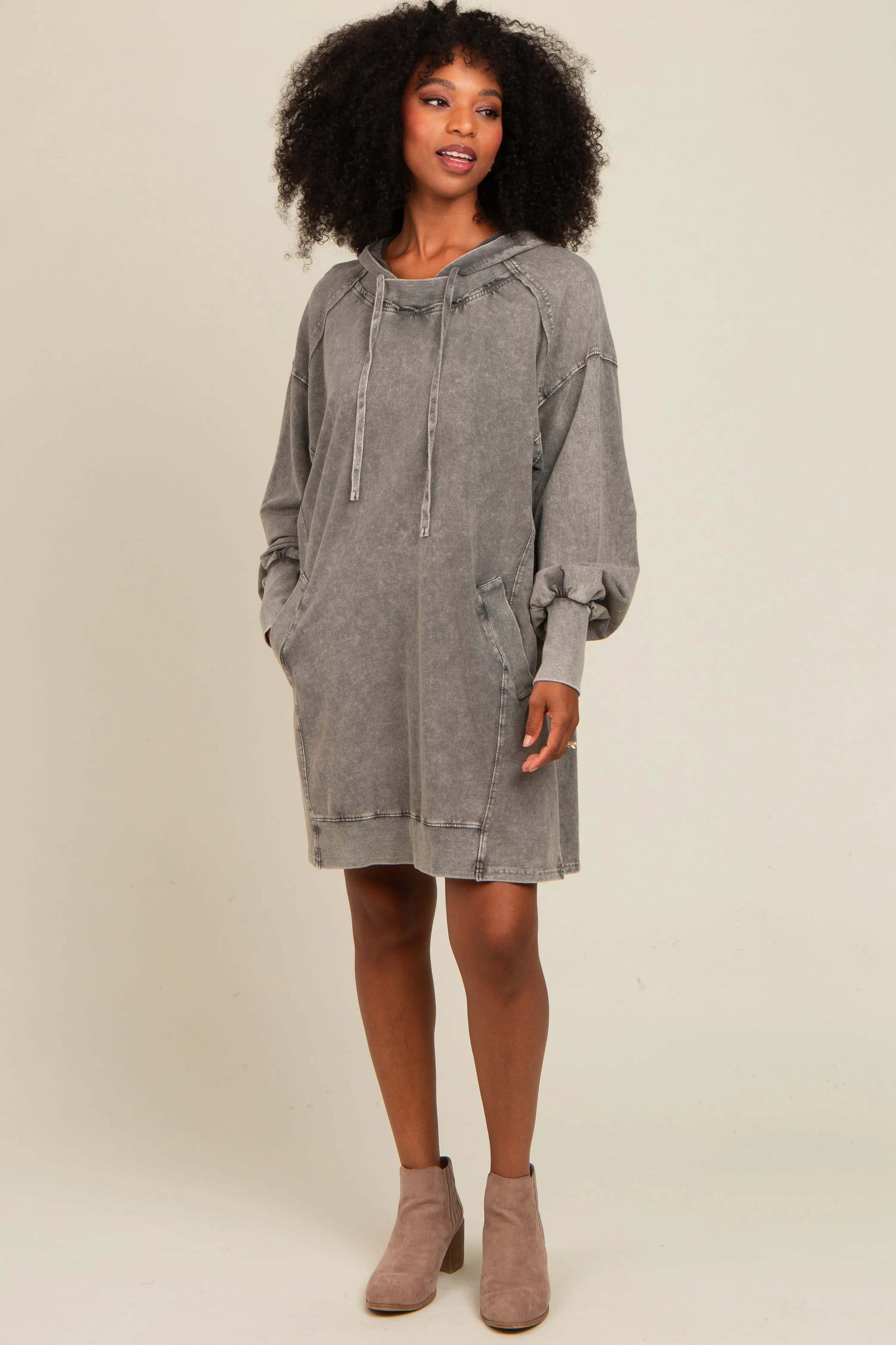 Grey Mineral Wash Hoodie Dress sold by Pinkblush