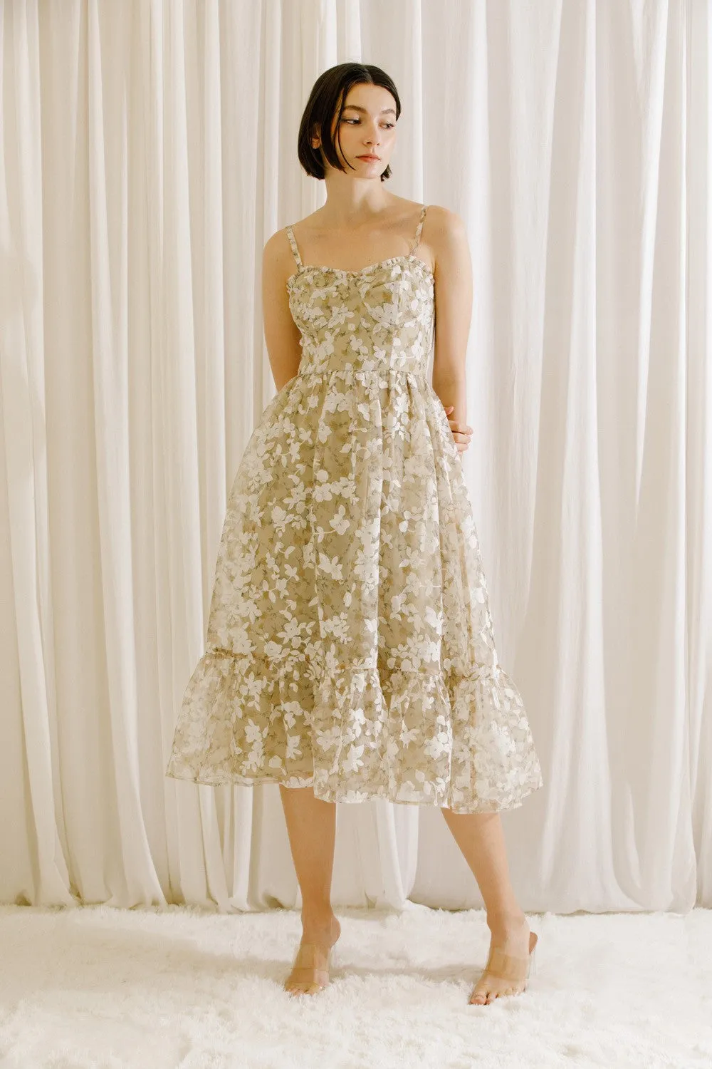 Beige Floral Midi Dress sold by Pinkblush