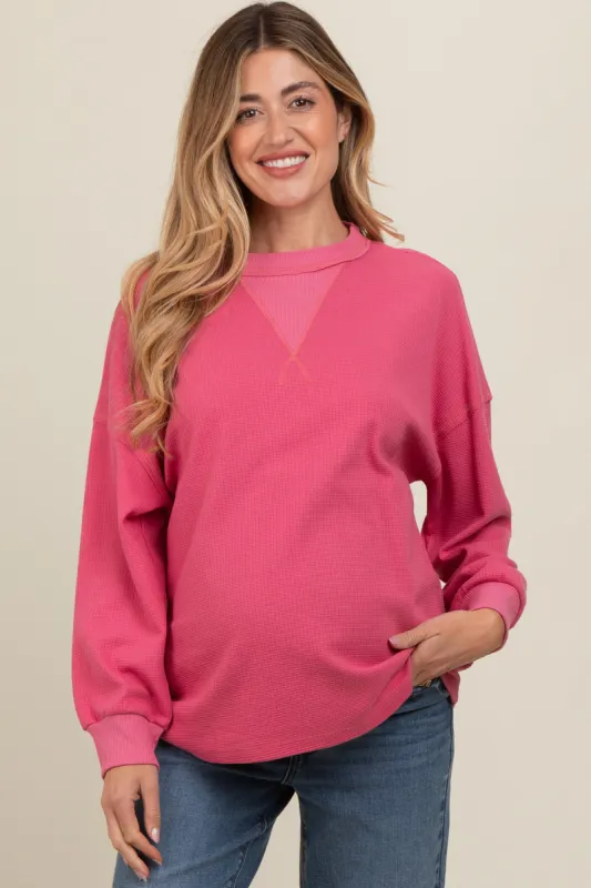 Pink Waffle Knit Maternity Sweatshirt sold by Pinkblush