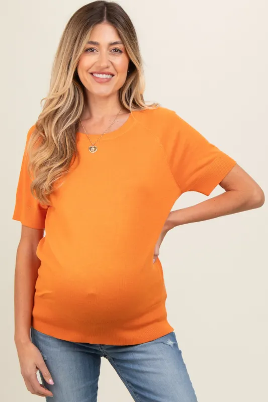 Orange Short Sleeve Knit Maternity Top sold by Pinkblush