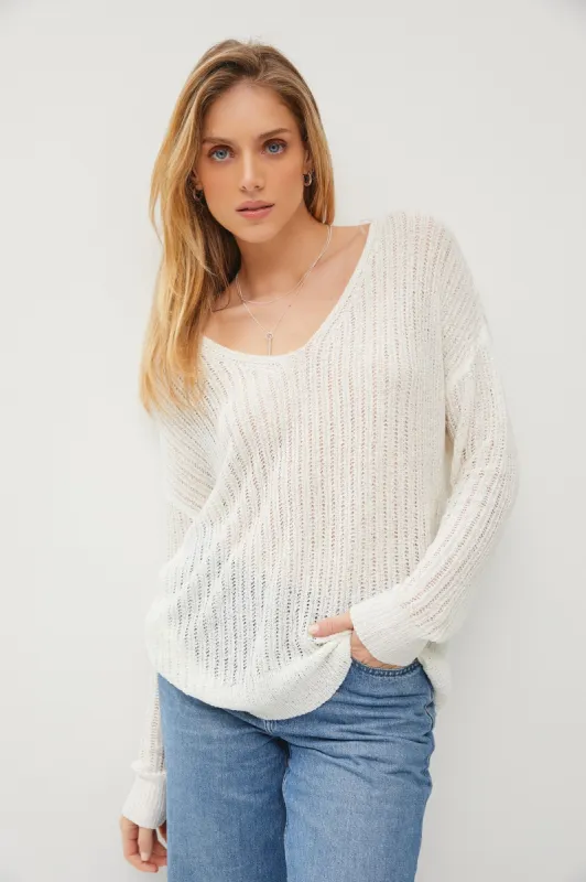 White Knit V-Neck Long Sleeve Top sold by Pinkblush