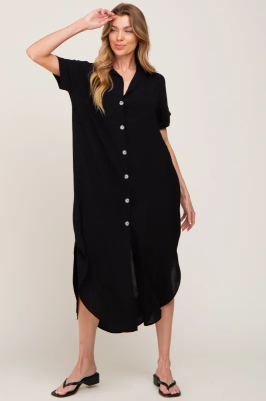 Black Button Down Hi Low Maxi Dress sold by Pinkblush