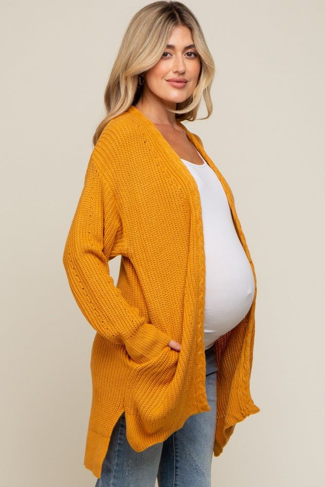 Yellow Cable Knit Accent Maternity Cardigan sold by Pinkblush product image thumbnail 3