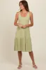 Light Olive Tiered Sleeveless Maternity Midi Dress sold by Pinkblush