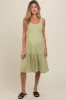 Light Olive Tiered Sleeveless Maternity Midi Dress sold by Pinkblush