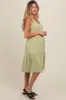 Light Olive Tiered Sleeveless Maternity Midi Dress sold by Pinkblush
