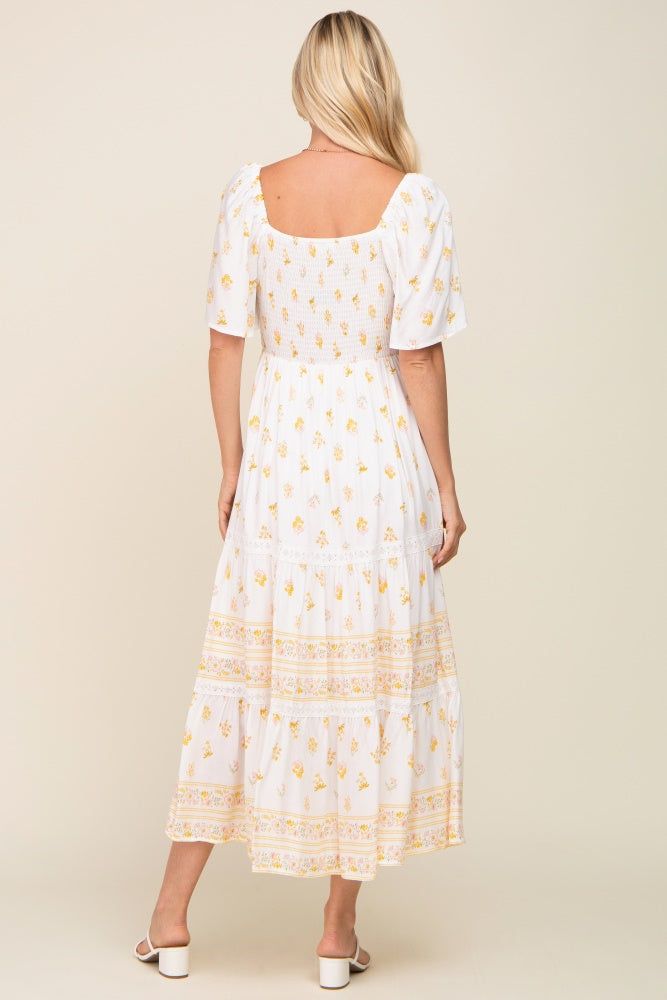 Ivory Floral Flutter Sleeve Midi Dress sold by Pinkblush product image thumbnail 3