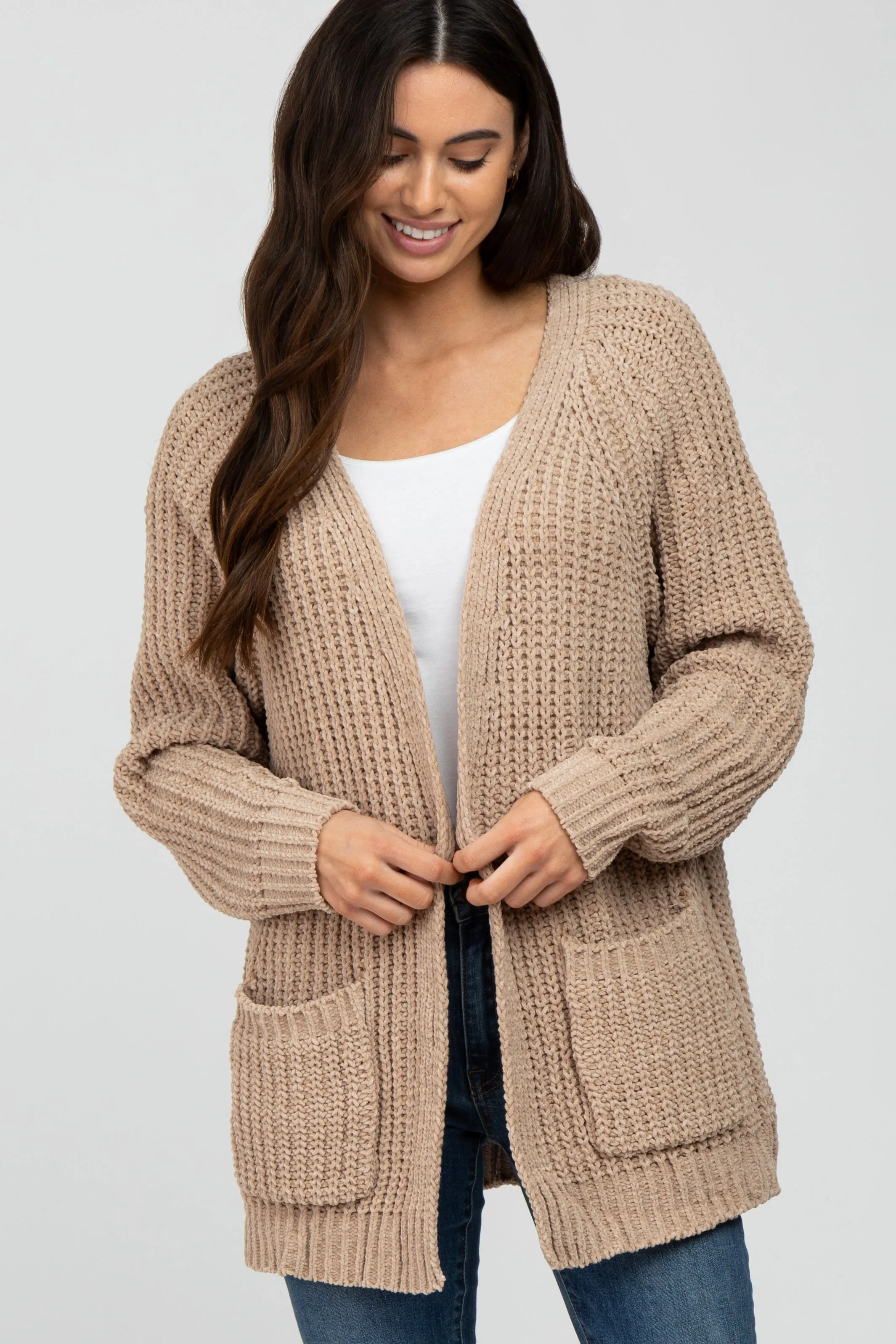 Taupe Ribbed Cable Knit Maternity Cardigan sold by Pinkblush product image thumbnail 5